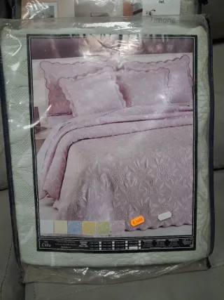 Colcha Cama Polyester Beige/Rosa