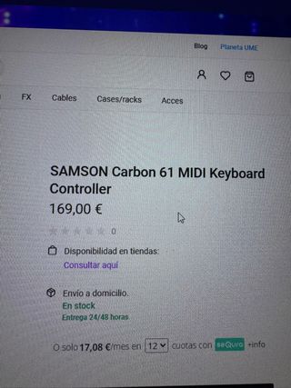Controlador MIDI Samson Carbon 61