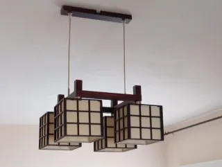 Lámpara colgante madera y papel