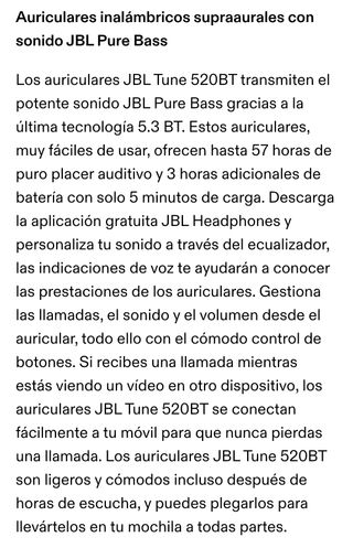 Auriculares JBL Tune 520BT Bluetooth.Nuevos.