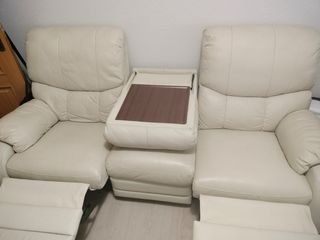 Sofá polipiel beige 3 plazas