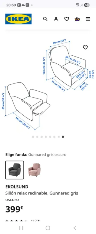 Sillón reclinable Ekolund gris