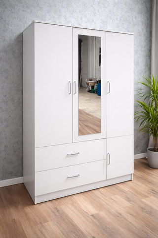 Armario 3 puertas blanco con espejo y cajones