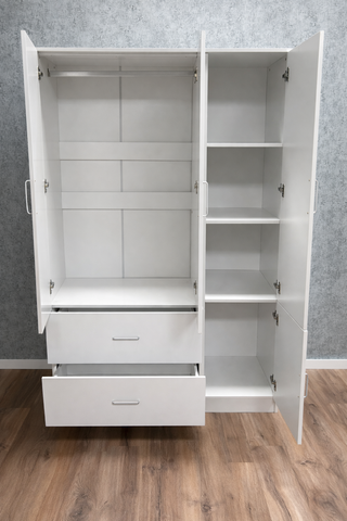 Armario 3 puertas blanco con espejo y cajones