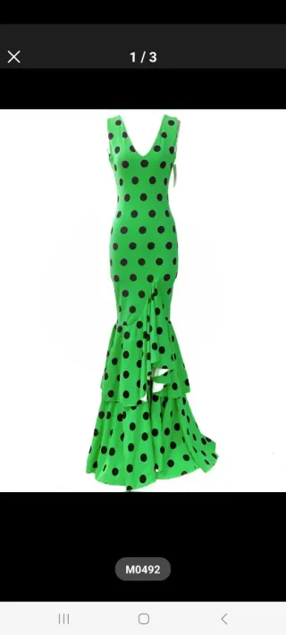 Traje Flamenca Lycra Verde Lunares Negros
