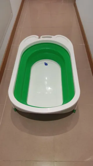 Bañera Bebé Plegable Verde y Blanca
