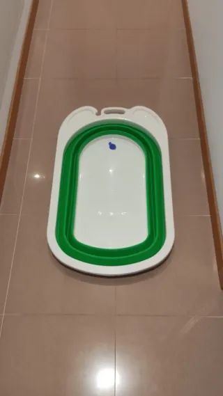 Bañera Bebé Plegable Verde y Blanca