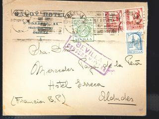 Carta antigua Savoy Hotel Sevilla. Censura militar