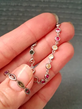 Pulsera y anillo piedras multicolor