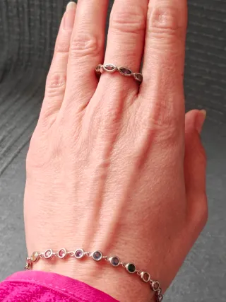 Pulsera y anillo piedras multicolor