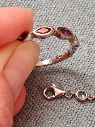 Pulsera y anillo piedras multicolor