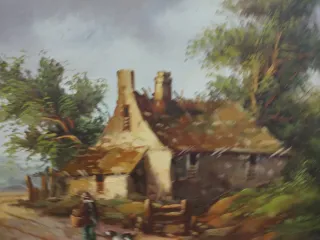 Cuadro Pintura Óleo Paisaje Casas