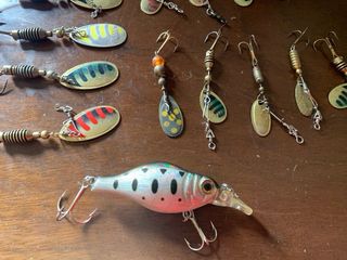 Lote Cucharillas, Señuelo Pesca y fly box vintage