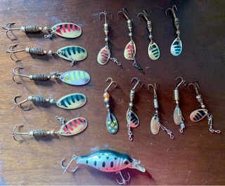 Lote Cucharillas, Señuelo Pesca y fly box vintage