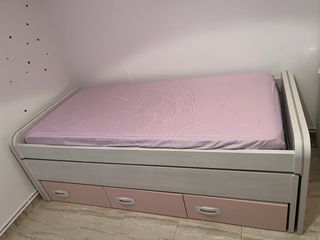 Cama nido juvenil blanco nordic y rosa