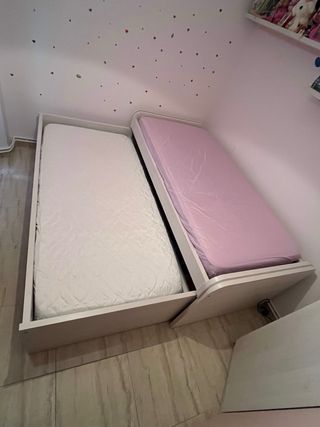 Cama nido juvenil blanco nordic y rosa