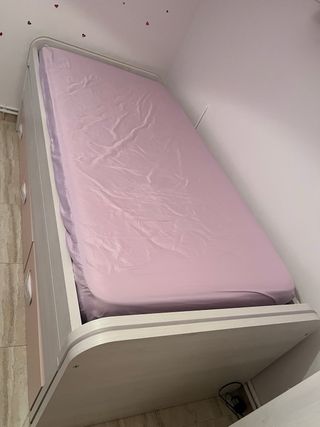 Cama nido juvenil blanco nordic y rosa
