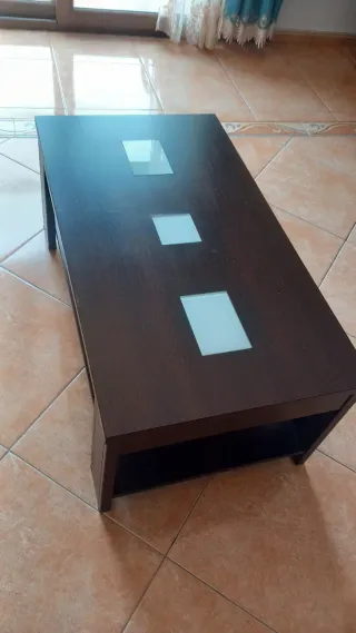 Mesa de centro elevable madera y cristal