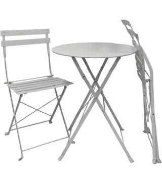 Conjunto mesa y 2 sillas de jardín, metal blanco