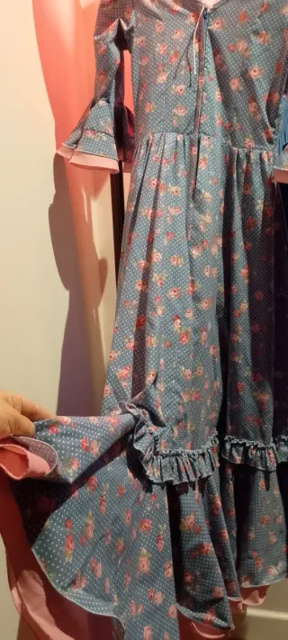 Traje Flamenca Niña Azul y Rosa Talla 10