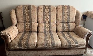 Sofá cama + 2 butacas tela y madera