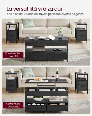 Tavolino da Caffè con Piano Rialzabile Grigio Antr