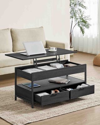 Tavolino da Caffè con Piano Rialzabile Grigio Antr