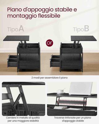 Tavolino da Caffè con Piano Rialzabile Grigio Antr