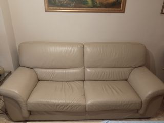 Sofá de piel Deltasalotti 3 plazas beige