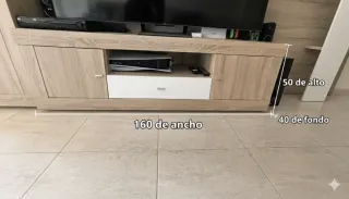 Mueble TV modular madera y blanco Led