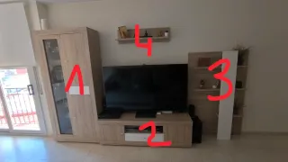 Mueble TV modular madera y blanco Led