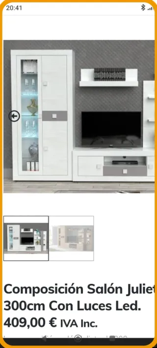 Mueble TV modular madera y blanco Led