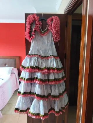 Traje Flamenca Negro Lunares Rosa Artesanal
