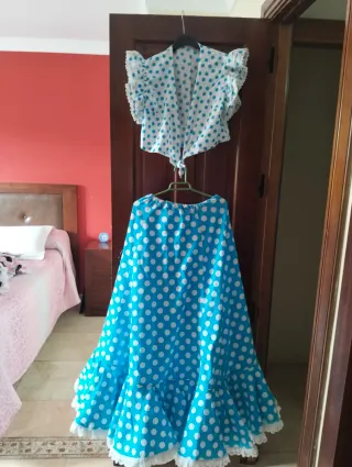 Traje Flamenca Negro Lunares Rosa Artesanal