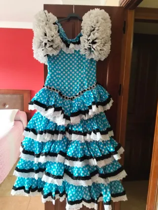 Traje Flamenca Negro Lunares Rosa Artesanal