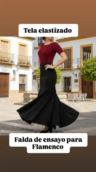 Falda Flamenco Ensayo Elástico Negro Talla única.
