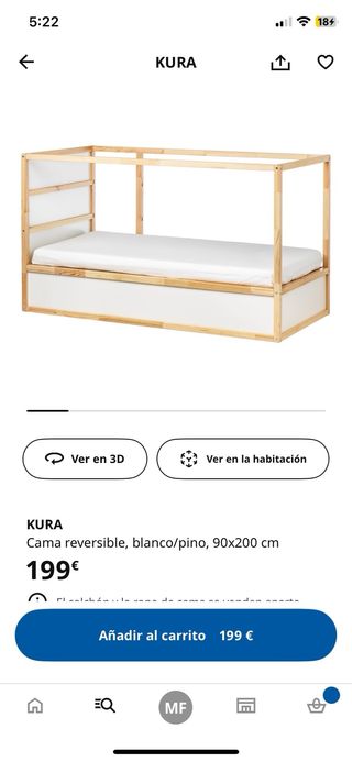 Cama infantil de madera. Cama Kura Ikea