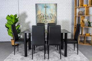 Conjunto de mesa con 6 sillas negro