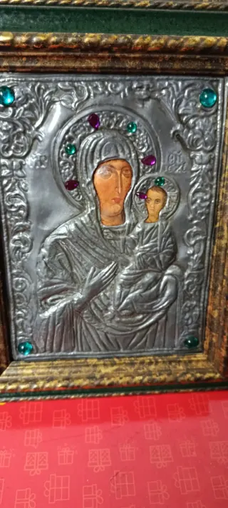 Icono religioso Virgen María y Niño Jesús,