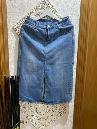 Falda vaquera midi azul