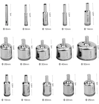 Juego Brocas Diamante para Vidrio y Cerámica