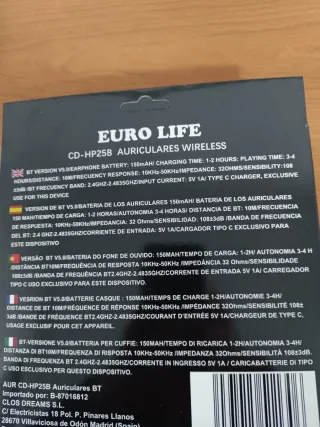 Auriculares Bluetooth 5.0 Euro Life Negros