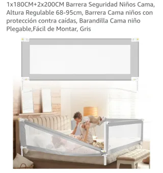 Barrera Seguridad Cama Niños Gris