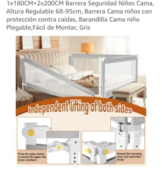 Barrera Seguridad Cama Niños Gris