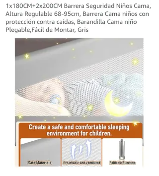 Barrera Seguridad Cama Niños Gris