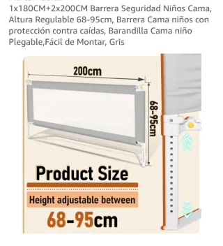 Barrera Seguridad Cama Niños Gris