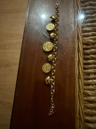 Pulsera 14k Oro Laminado Monedas Corazones