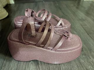 Sandalias Plataforma Brillantes Rosa
