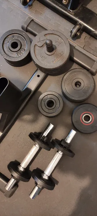 Kit completo pesas banco y barra