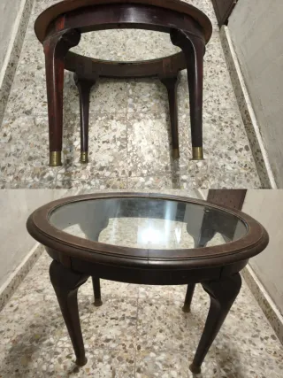 Mesa centro ovalada caoba cristal patas